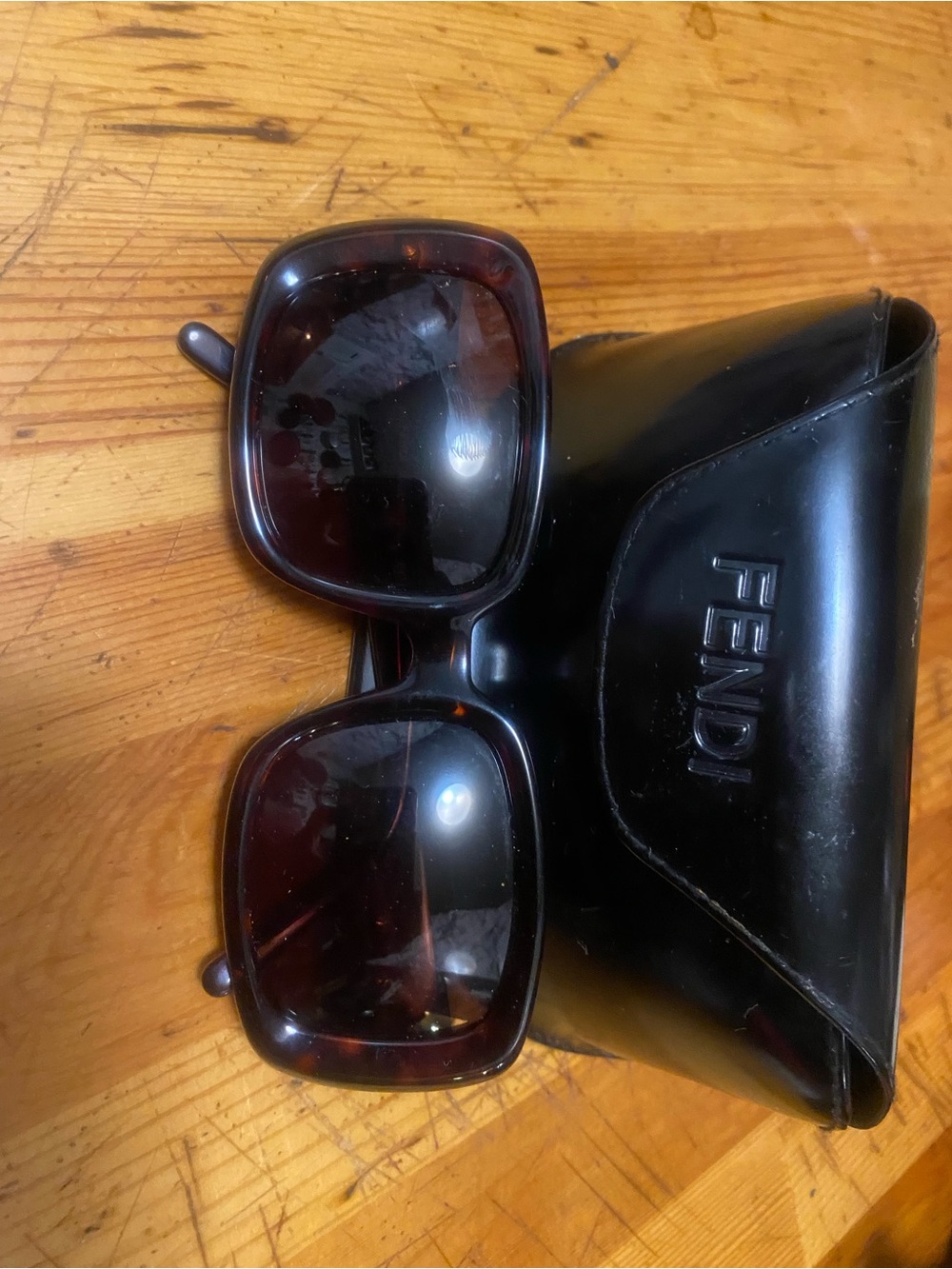Fendi Men's Tortoiseshell Square Sunglasses with Black Case